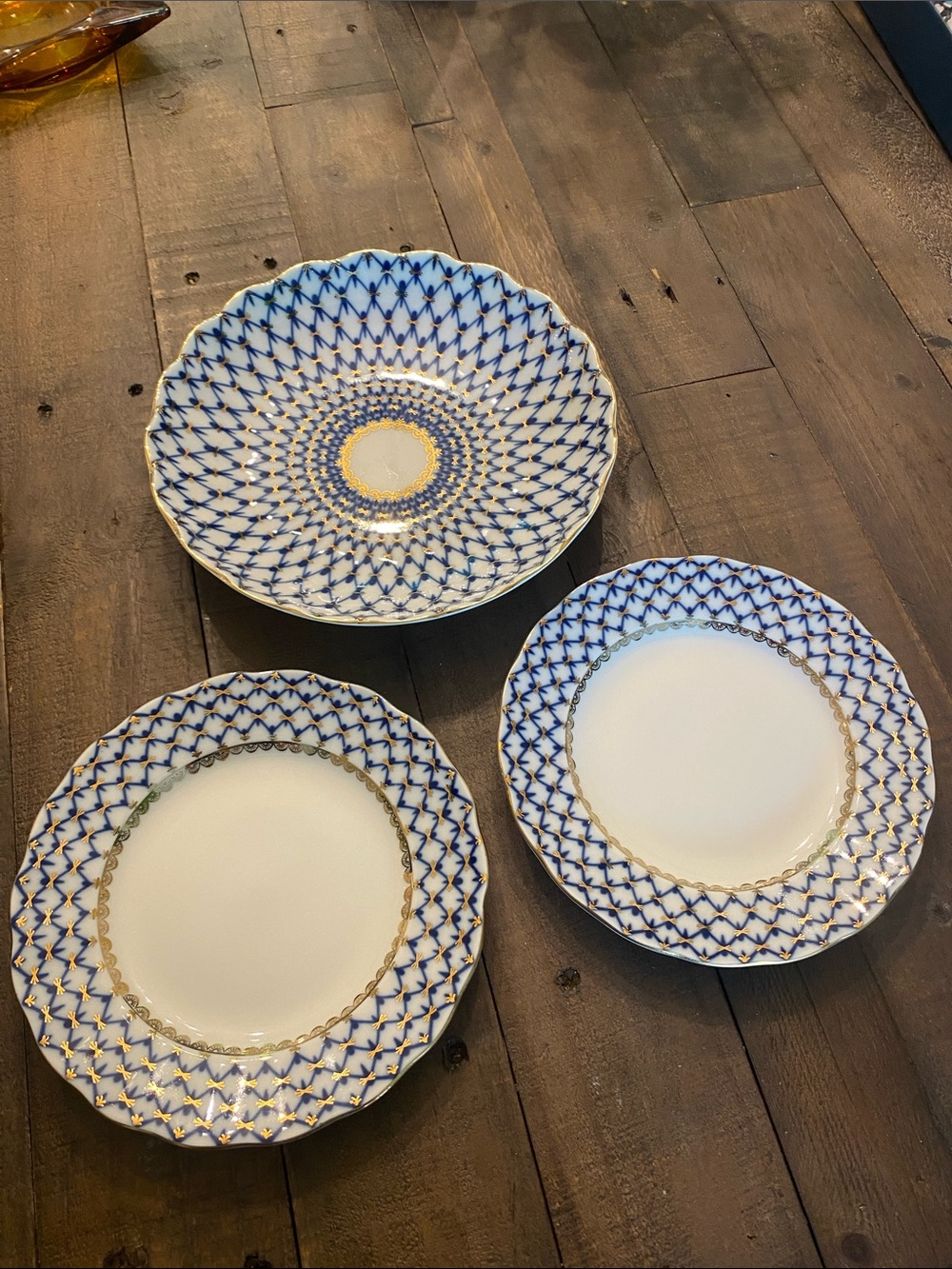 Imperial Lomonosov Factory Porcelain Dessert Plates and Cake Plate Cobalt Blue